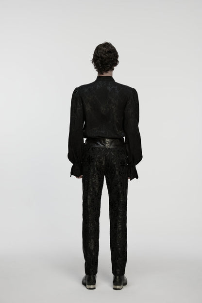 Black Jacquard Floral Embroidered Men's Gothic Pants