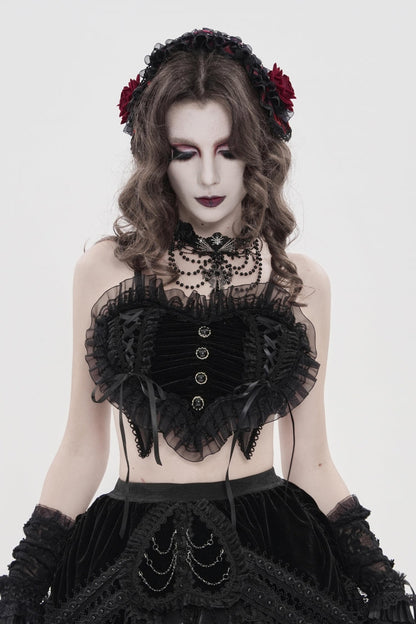 Black Off Shoulder Bow Lace Lace-Up Women's Gothic Ruffled Corset