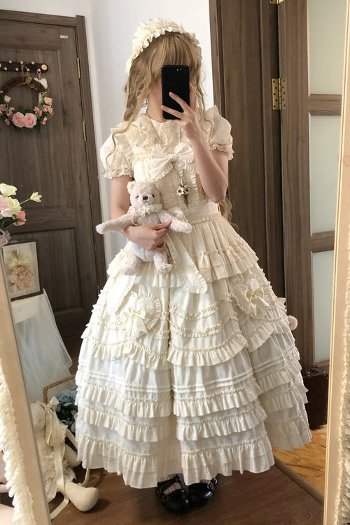 Apricot [Heart In Love] Multi-Layered Ruffled Bow Sweet Lolita Jsk Dress