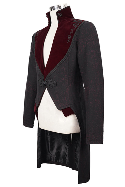 Black And Red Retro Embroidered Mens Gothic Coat