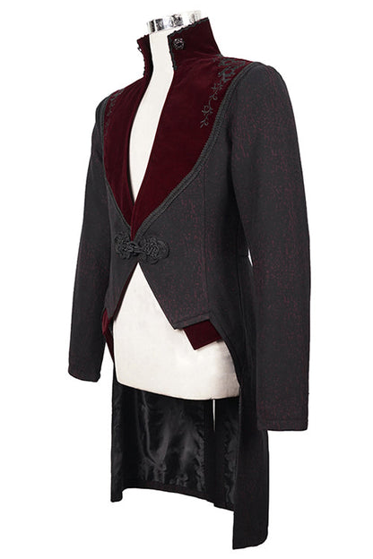 Black And Red Retro Embroidered Mens Gothic Coat