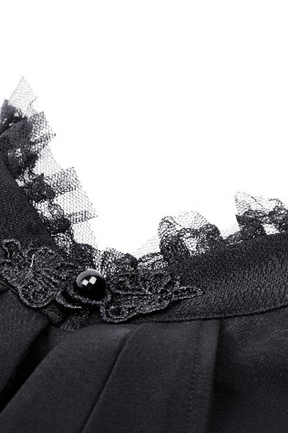 Black Lace Stand Collar Multi-Layered Ruffled Long Flared Sleeves Women's Gothic Blouse