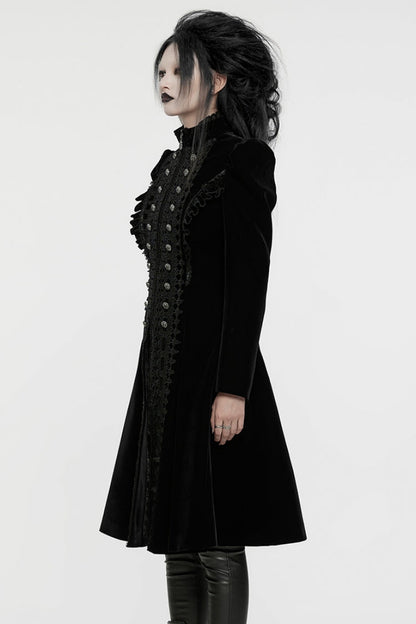 Black Long Puff Sleeves Floral Embroidery Women's Gothic Coat