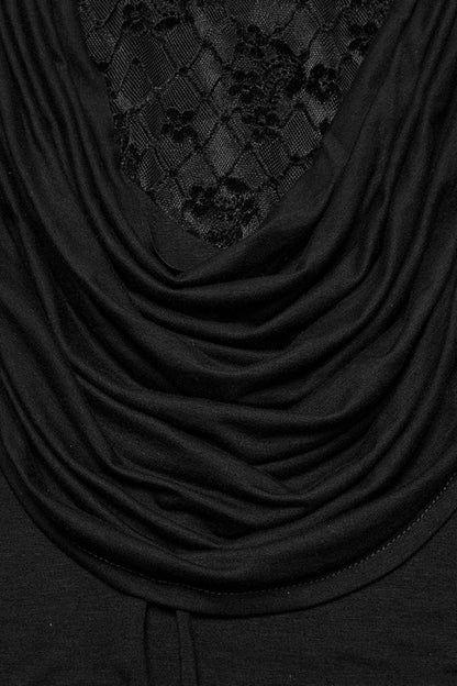 Black Long Sleeves Cowl Neck Stitching Lace Women's Gothic Blouse