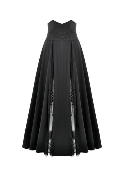 Black High Waisted Floral Printed Lace Mesh Women's Gothic Elegant Long Skirt