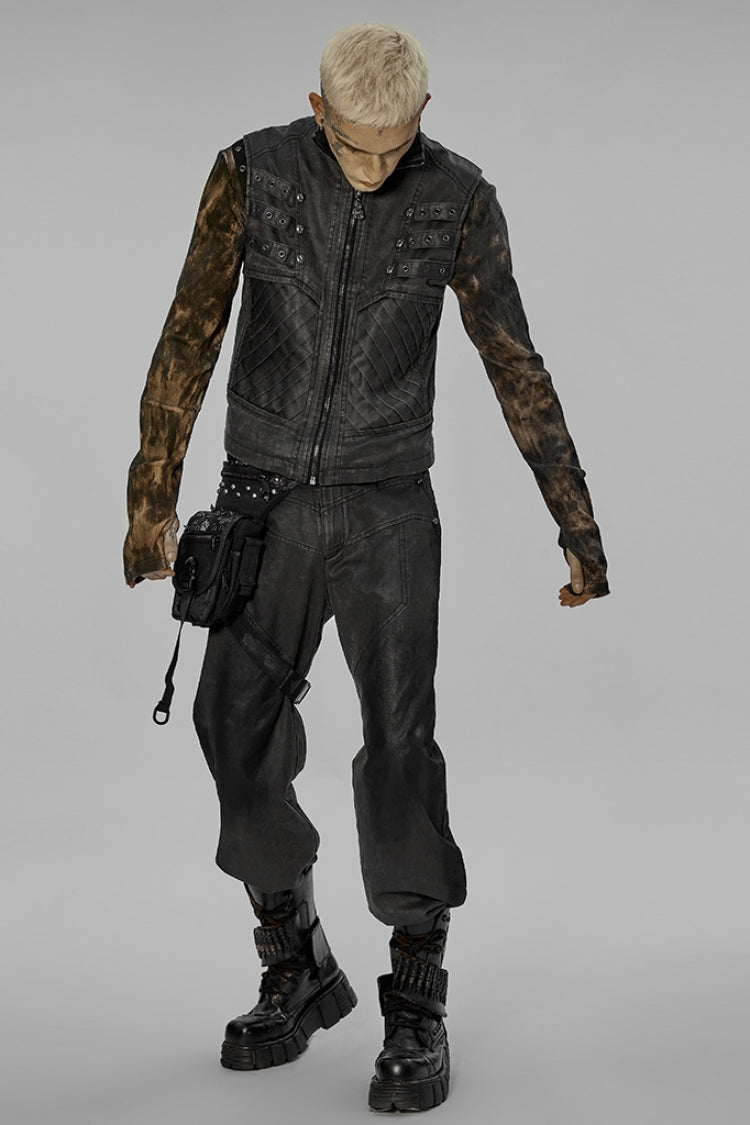 Black Adjustable Skull Rivets Men's Steampunk Waist Bag