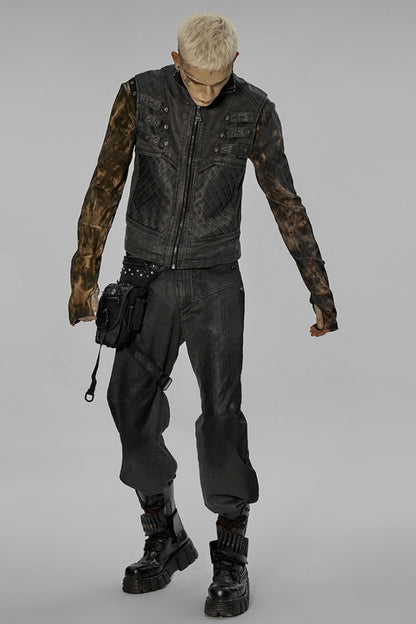 Black Adjustable Skull Rivets Men's Steampunk Waist Bag