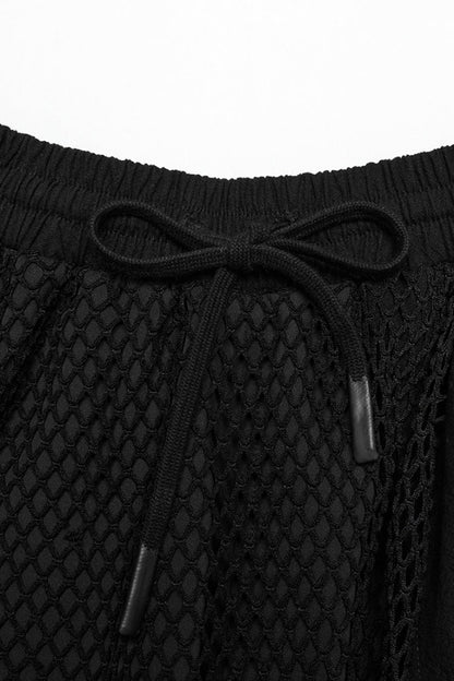 Black Mesh Asymmetric Zipper Men's Punk Pants