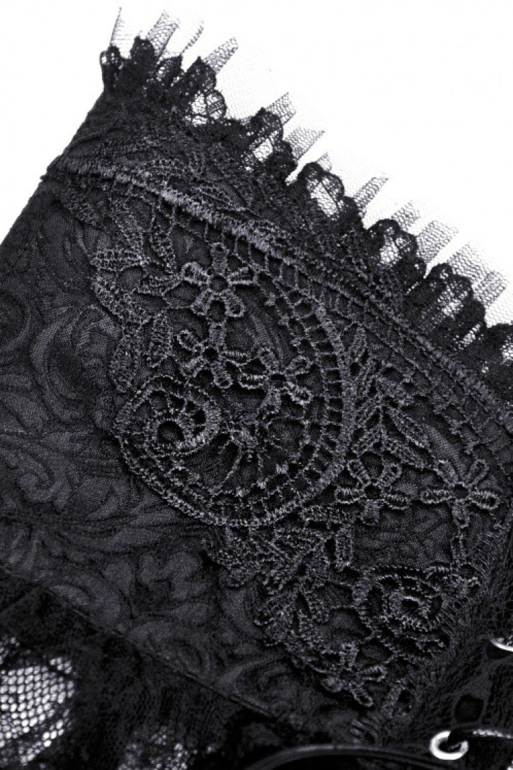 Black Lace-Up Multi-Layered Lace Women's Gothic Fishtail High Low Tunic Skirt
