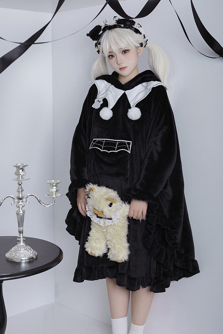 Black Bat Ruffle Hooded Sweet Lolita Coat Cloak