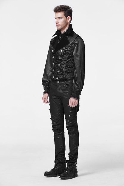 Black Double-Breasted Swallowtail Hem Print Mens Gothic Vest