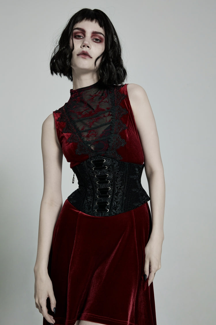 Black Jacquard Lace-Up Slim Women's Corset