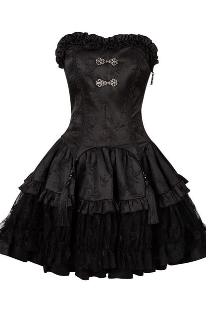 Black Bamboo Leaves Print Ruffle Lace Gothic Chinese Style Lolita Skirt
