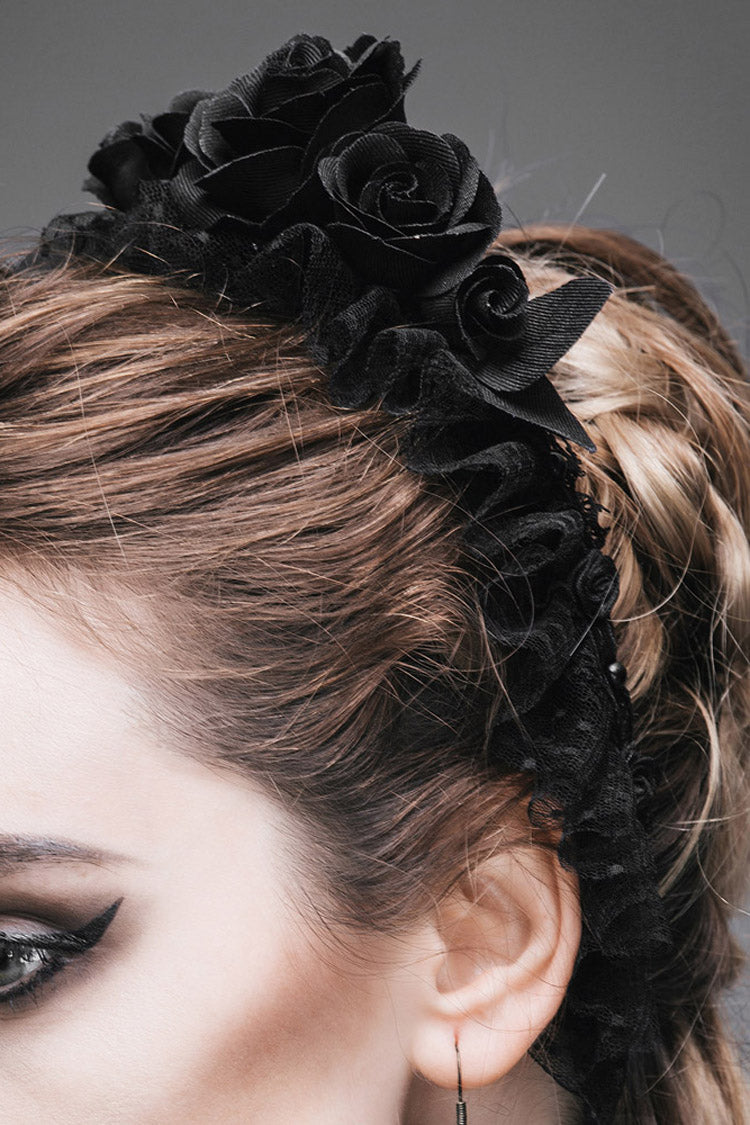 Black Handmade Velvet Women's Gothic Rose Headband