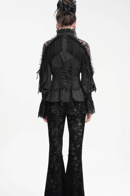 Black Long Sleeves Hollow Ripped Women's Gothic Blouse