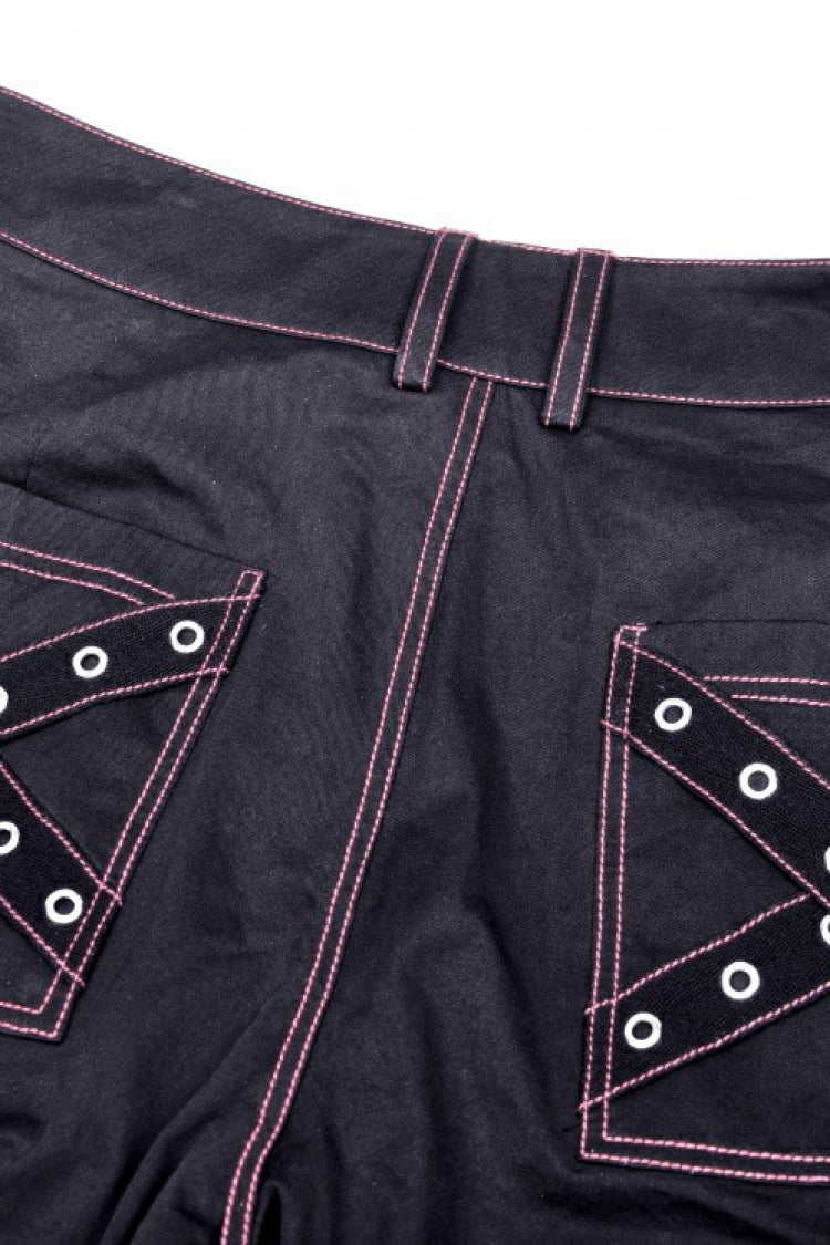 Black Dangerous Bear Chain-Decorated Women's Grunge Bell Bottom Pants