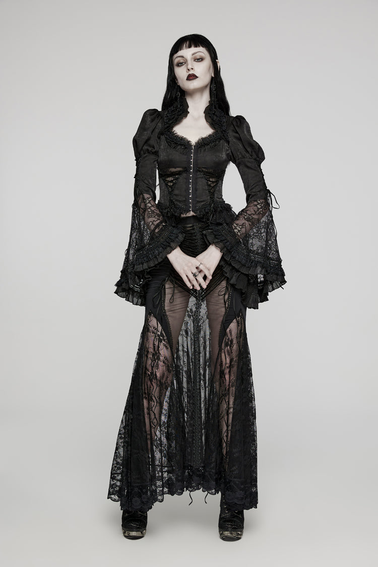 Black Gorgeous Adjustable Tightness Long Puff Sleeves Womens Gothic Blouse