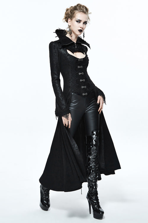 Black Floral Pattern Embroidered Womens Gothic Coat