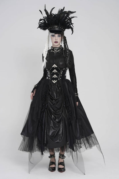 Black Multi-Layered Lace-Up Slim Irregular Asymmetric Eyelet Women's Gothic Long  Skirt