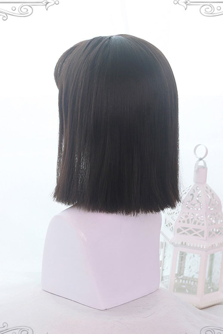 Black Air Bangs Medium Straight Hair Sweet Lolita Wig