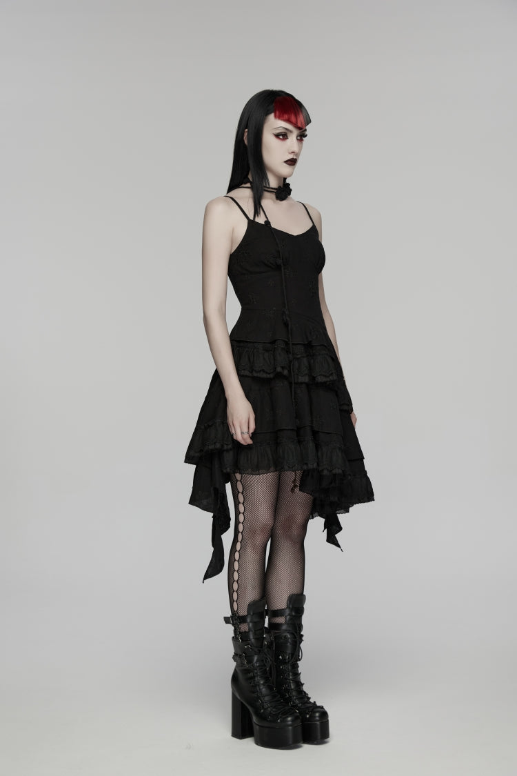 Black Embroidered loral Embroidered Asymmetric Women's Gothic Jsk Dress raduation Dress
