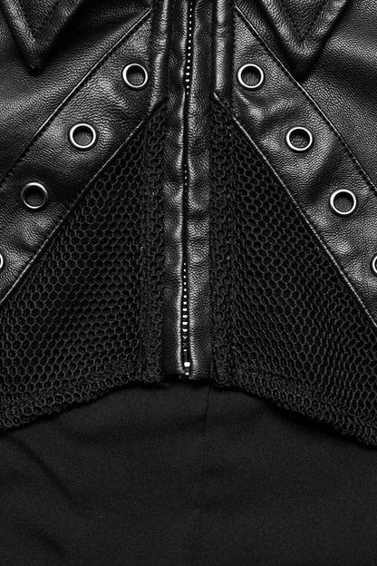 Black Faux Leather Long Sleeves Hollow Stitching Womens Steampunk Short Coat