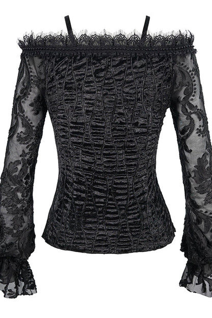 Black Lace Sleeves Velvet Sexy Womens Gothic Blouse