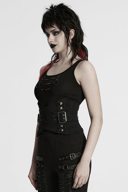 Black Interlaced Lace-Up Buckle Women's Punk Underbust Corset
