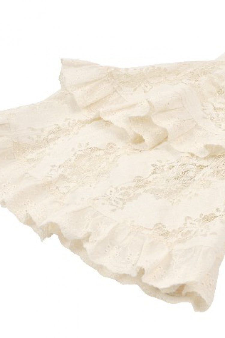 Beige V Collar Long Trumpet Sleeves Multi-Layered Lace-Up Women's Stempunk Blouse
