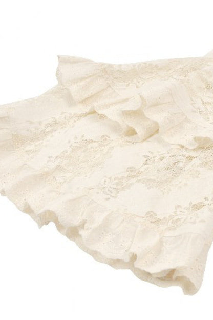 Beige V Collar Long Trumpet Sleeves Multi-Layered Lace-Up Women's Stempunk Blouse