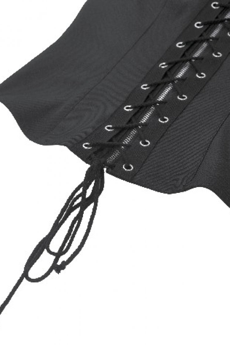 Black Lapel Collar Sleeveless Lace-Up Studded Zippered Eyelet Women's Punk Vest