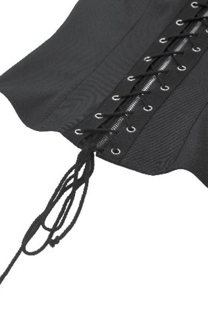 Black Lapel Collar Sleeveless Lace-Up Studded Zippered Eyelet Women's Punk Vest