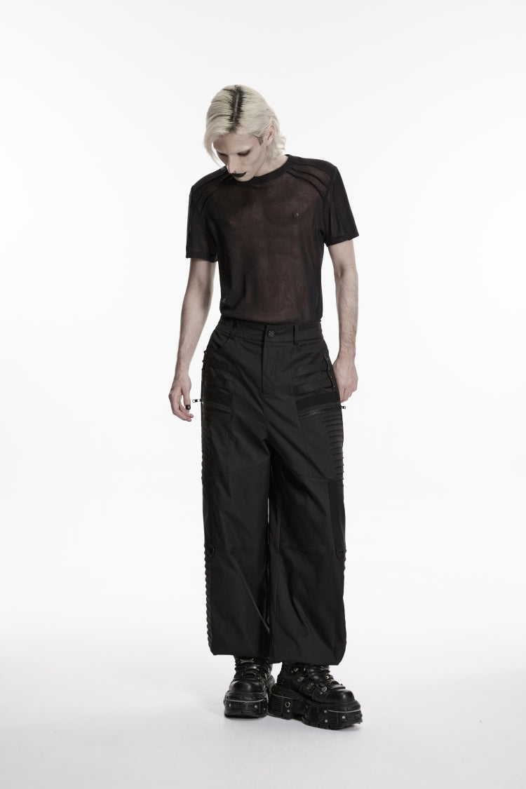 Black Multi-Layered Pleated Men's Gothic Cool Tapered Pants