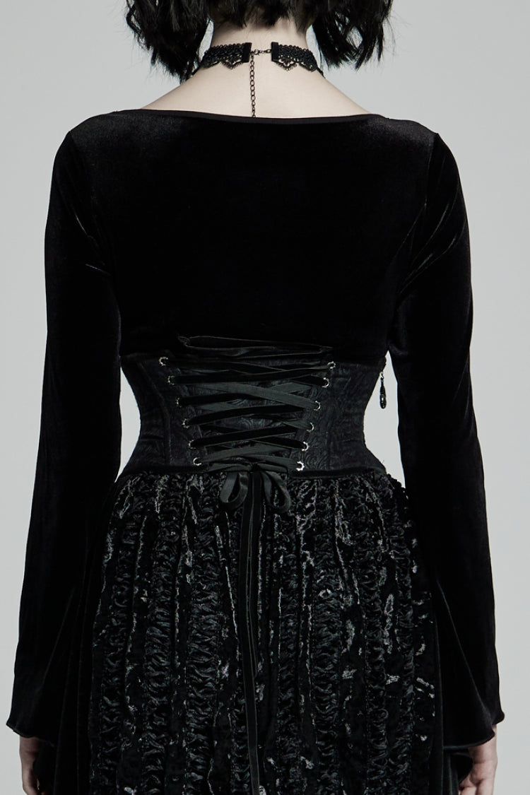 Black Jacquard Side Zipper Lace-Up Women's Gothic Corset