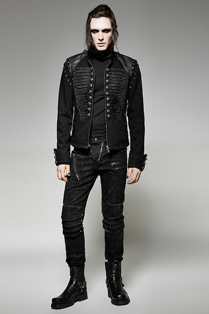 Black Metal Retro Button Decoration Long Sleeves Double Breasted Mens Steampunk Coat