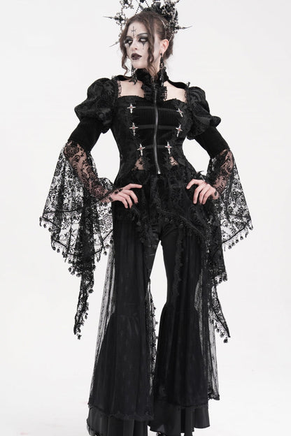Black Long Sleeves Hollow Lace Tassels Women's Gothic Jacket