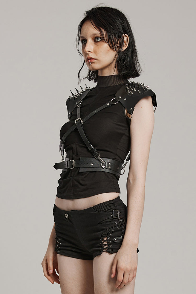 Black Adjustable Integrated Buckle Rivets Women's Steampunk Harness