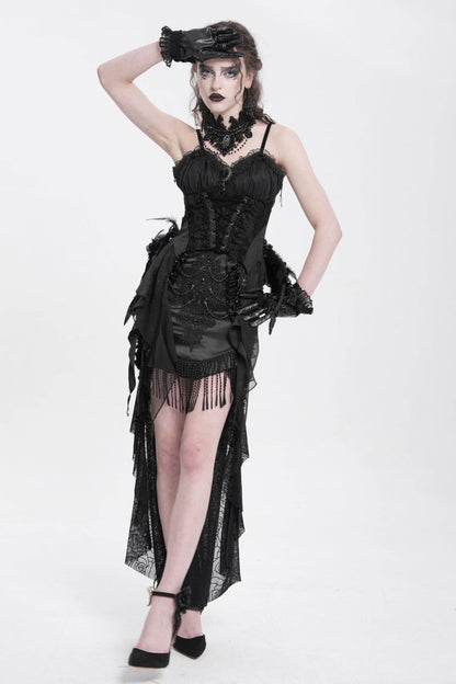 Black Embroidery Stitching Lace Mesh Women's Gothic Skirt With Train