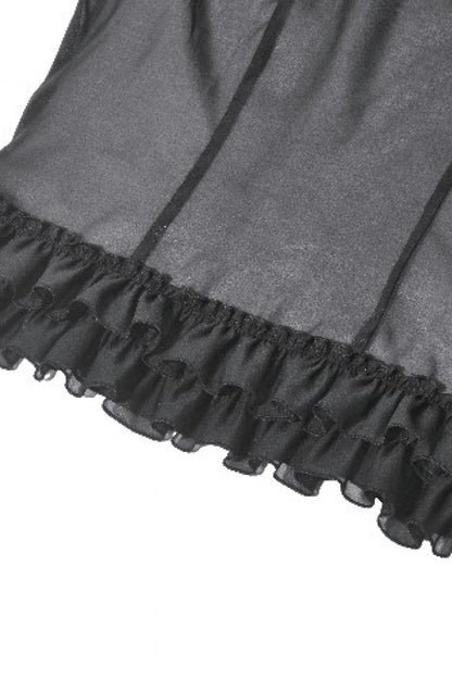 Black Deep V Collar Short Puff Sleeves Multi-Layered Ruffled Lace Sheer Women's Gothic Blouse