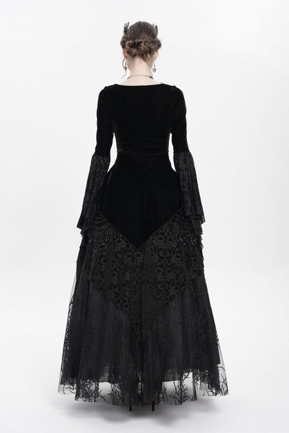Black Long Sleeves Lace-Up Beaded Pleated Women's Gothic Blouse