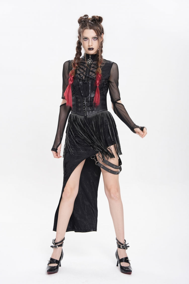 Black Lace Tassels Lace-Up Slim Buckled Women's Gothic Corset