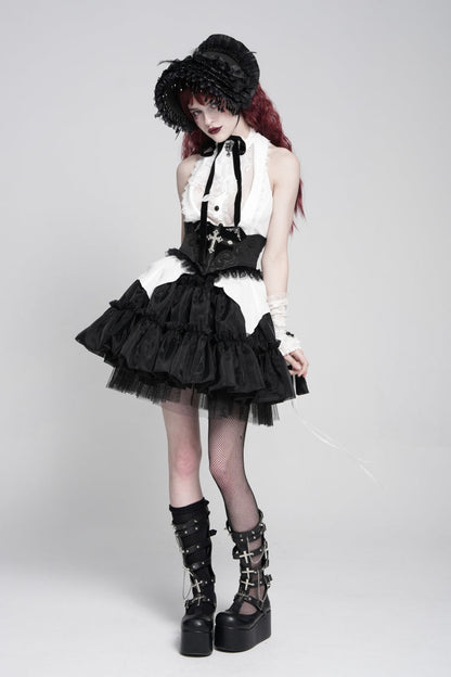 Black Lace Lace-Up Cross&Eyes Underbust Slim Women's Gothic Corset