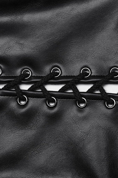 Black Faux Leather V Collar Sleeveless Lace-Up Zipper Women's Punk Vest