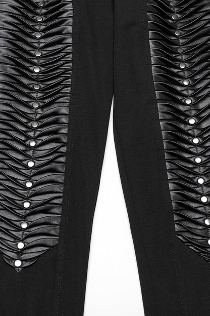 Black Buckle Straps Pleated Women's Punk Leggings