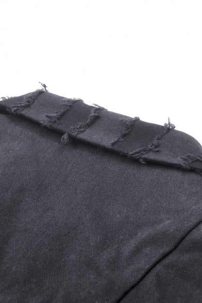 Black Peak Lapel Collar Long Sleeves Irregular Distressed Women's Gothic Punk Coat with Belt
