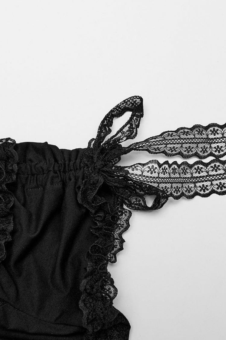 Black Off Shoulder Short Sleeves Hollow Bowknot Lace Women's Gothic Top