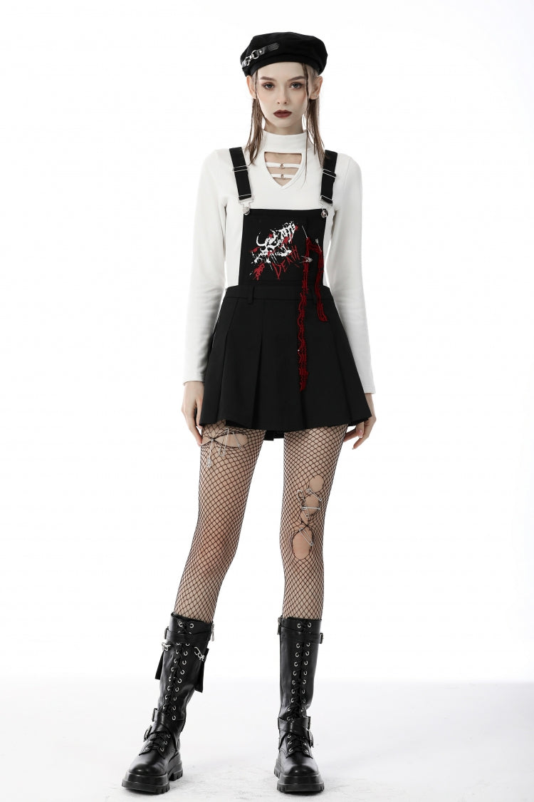 Black Devil Blood Women's Punk Suspender Pleated Skirt