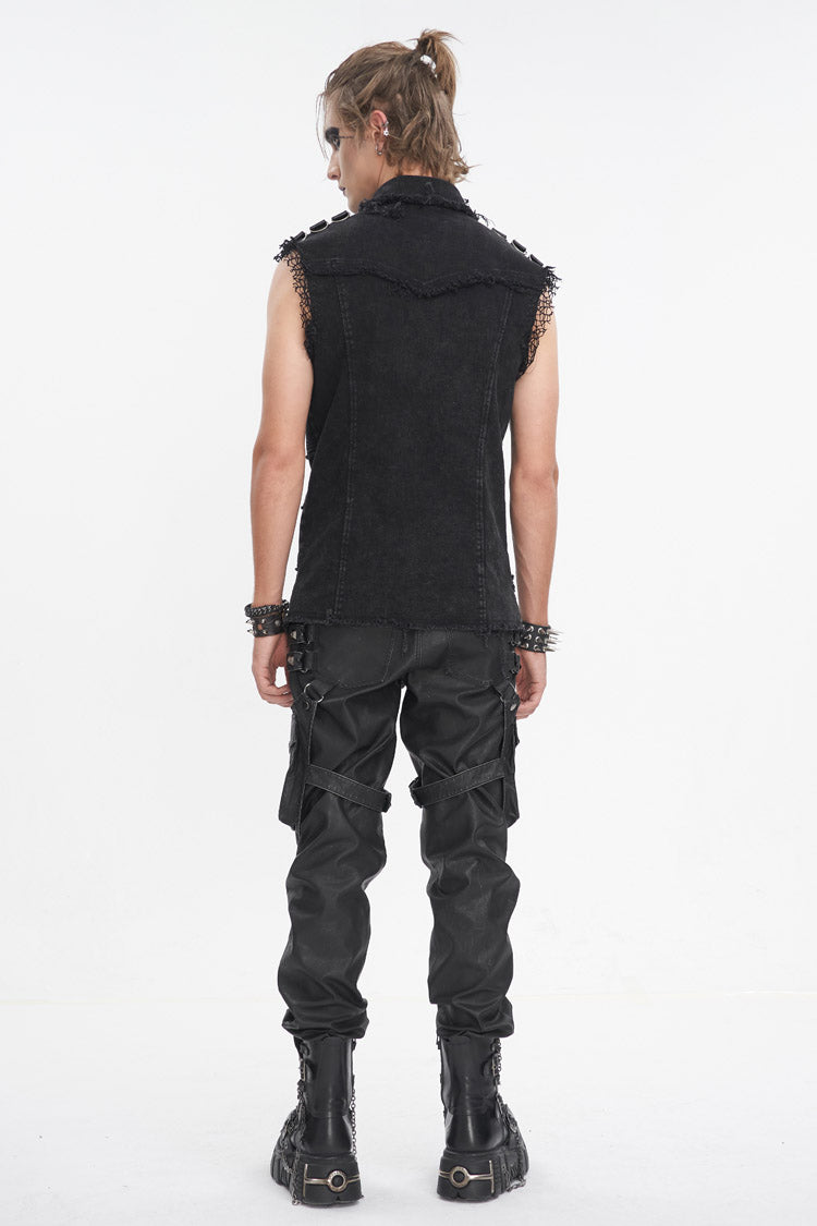 Black Lapel Collar Studded Slim Men's Punk Vest