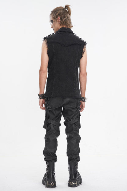Black Lapel Collar Studded Slim Men's Punk Vest