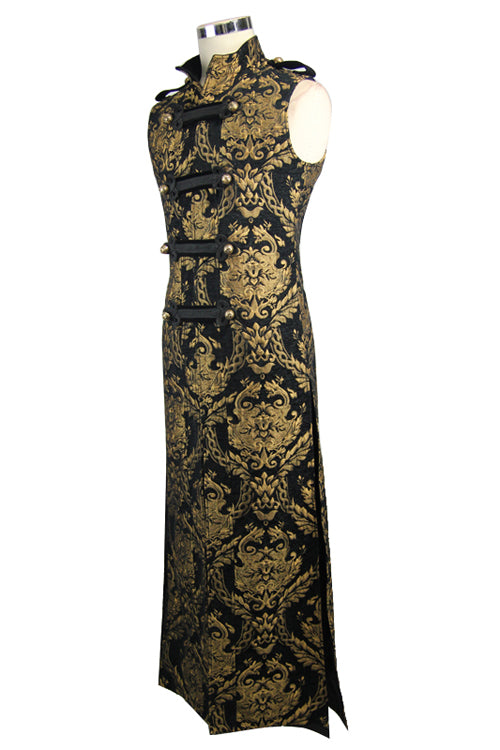 Black And Gold Court Floral Gothic Mens Long Coat